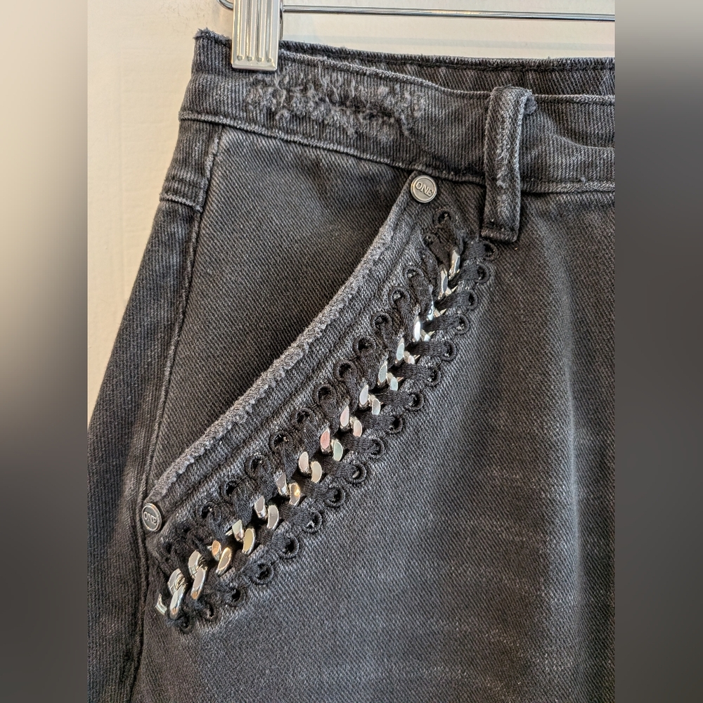 One Teaspoon X Free People Chain Midi Skirt Black Grunge Gothic Biker Size 25 - Picture 6 of 16